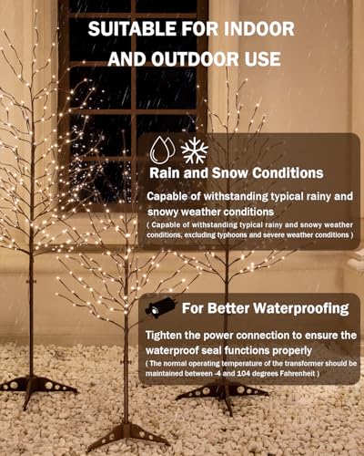 TYBEEU Star Light Tree Set 4ft, 5ft & 6ft with 600 Warm White LEDs - Indoor Outdoor Decor