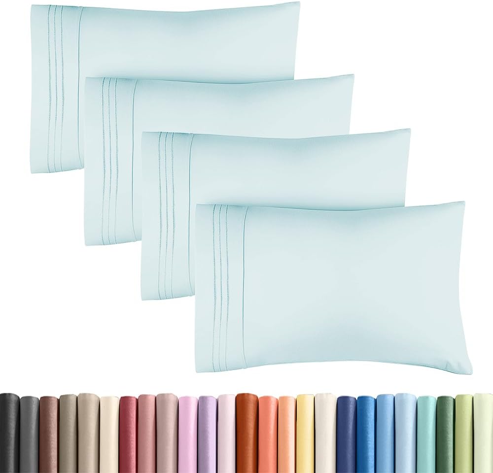 King Standard Pillow Cases by [Brand Name] - Soft Hotel Quality Covers | Comfy & Machine Washable - 4 Piece Set in Ice Blue