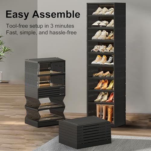 SYNCVIBE Foldable Shoe Rack Organizer - 9 Tiers, 18 Pairs, Black - Variation of THIS listing