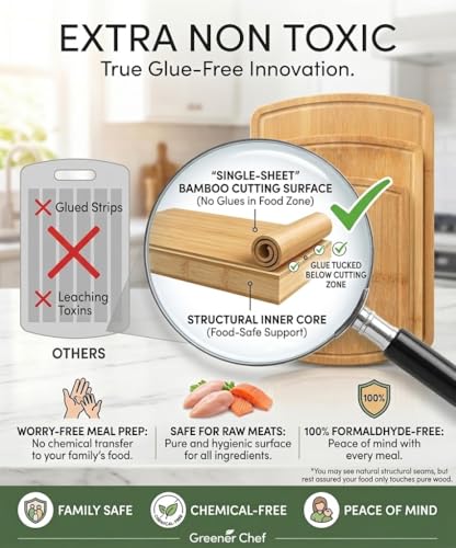 Greener Chef Extra Large Bamboo Cutting Board Set of 3 with Glue-Free Round Surfaces – Spacious, Non-Toxic Kitchen Chopping Boards