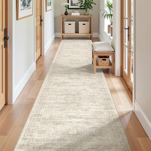 Beige Non-Slip Washable Runner Rug 2x12 ft Hallway Floor Mat - Ivory Option