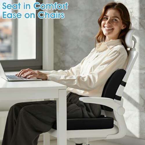 CushZone Extra Large Seat Cushion & Lumbar Support Pillow for Office, Black