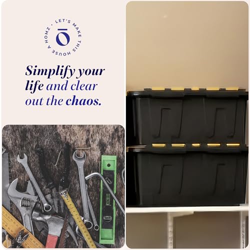 HOMZ Durabilt 15 Gal Plastic Storage Bins with Lids - Black & Yellow, Pack of 2