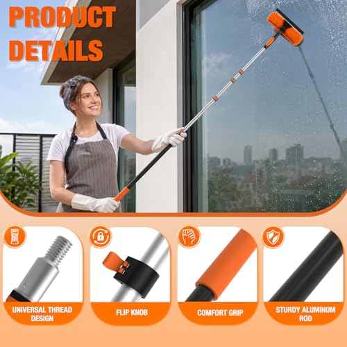 LAANPOLE 26FT Window Squeegee with 20FT Telescoping Extension Pole, 2-in-1 Home & Outdoor Cleaning Kit