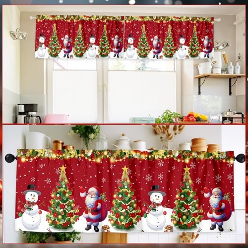 GlikCeil Red Christmas Snowman Santa Window Valance Curtains - 2 Pack