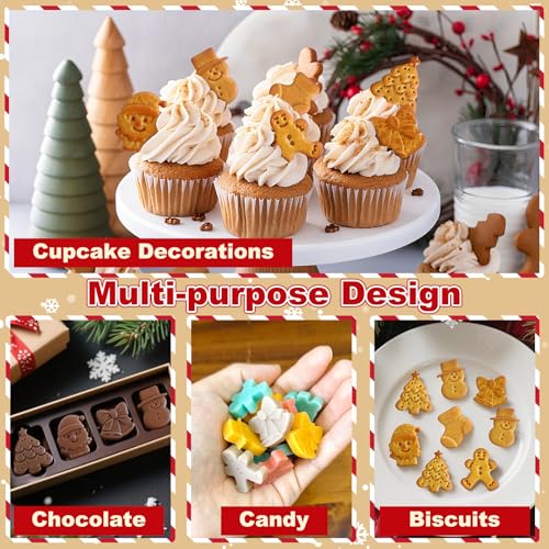 Christmas Chocolate Molds, 72 Cavities Silicone Candy Molds Santa Clause Christmas Tree Snowman Gingerbread Man Mini Gummy Silicone Mold for Chocolate, Candy, Fondant, Biscuit, Cookies, Cupcake Decor