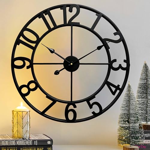 Black Arabic Numeral 24 Inch Wall Clock - Silent Modern Farmhouse Decor