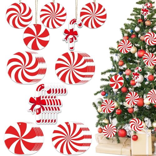 Wooden Peppermint Candy Cane Ornaments - 35-Pack Christmas Tree Decorations