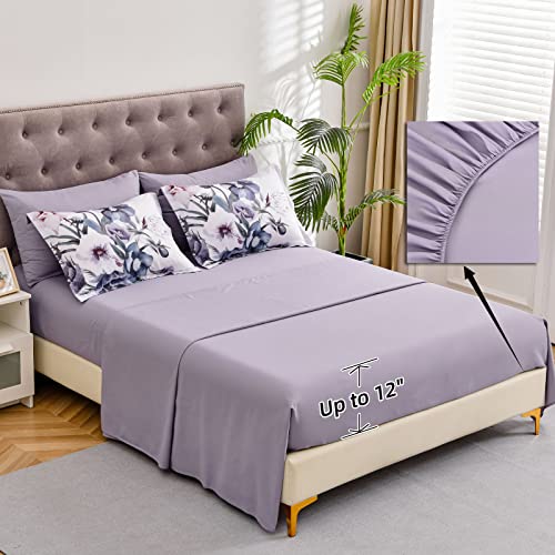 Luxudecor Queen Size Purple Floral Comforter Set 7 Piece Bed in a Bag