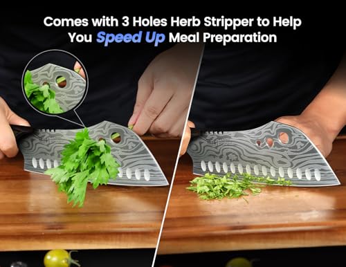 SYOKAMI 7-Inch Chef Knife with Herb Stripper - Asian Kitchen Cleaver