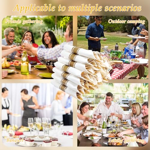 120 Pack Gold Plastic Cutlery Set with Napkins - Wrapped Disposable Forks Spoons Knives