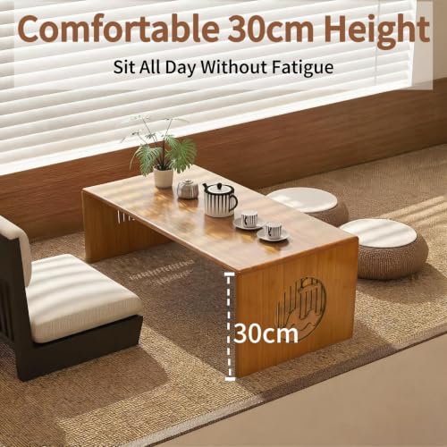 Folding Coffee Table - 80cm Small Japanese Floor Table for Living Room
