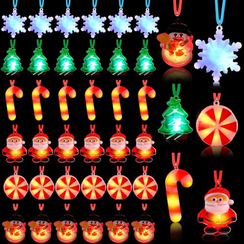 Sumind 200 Pcs LED Christmas Necklaces Santa Snowman Candy Decor Party Favors