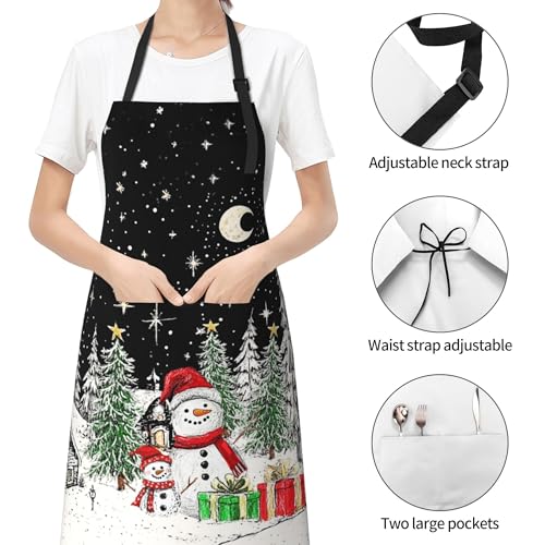 DZGlobal 33x28-Inch Funny Snowman Apron with Pockets for Cooking & Grilling