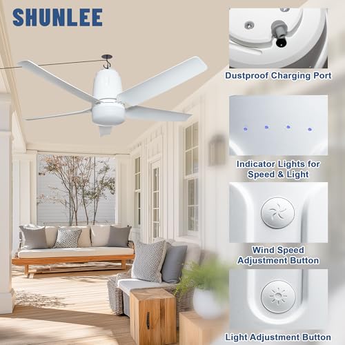 Solar Outdoor Ceiling Fan Light - 31.5 Inch Portable Gazebo Fan with Remote & Hook