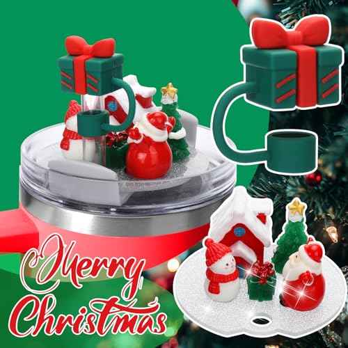 Mity rain Christmas Cup Accessories for Stanley Cup 30oz 40oz,Including Boot, Silicone Straw Topper Cover Cap, Lid Charms for H2.0 Tumbler (Gift Box 40 oz)
