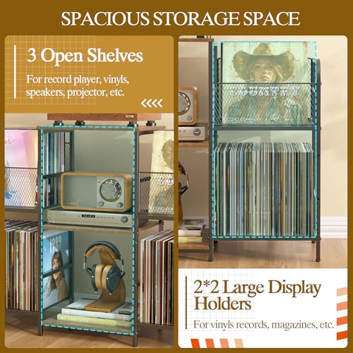 3IngSeagulls Record Player Stand with Vinyl Storage & LED Light - Standard