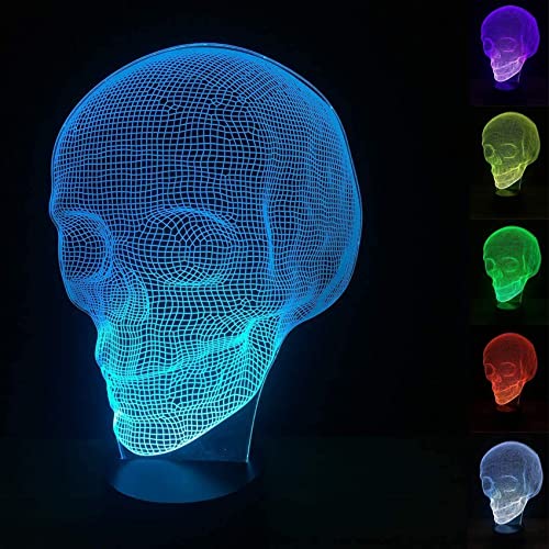 FULLOSUN Skull 3D Lamp Optical Illusion Night Light, Death Model Holiday Gift for Holloween Ghost Festival, Men Room Night Light with Remote Control 16 Colors Changing