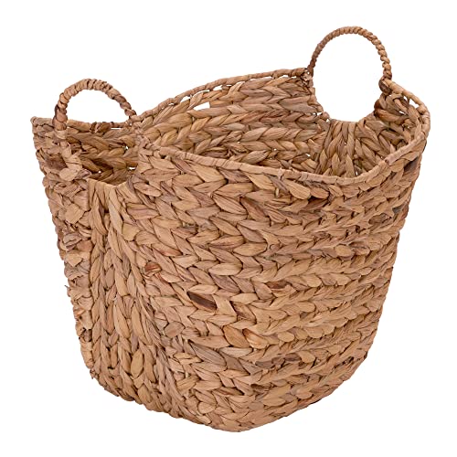 Natural Water Hyacinth Wicker Basket with Handles - Tall Storage Bin