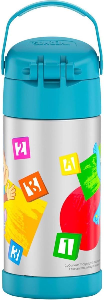 THERMOS FUNTAINER Water Bottle - 12 Ounce Kids Stainless Steel Vacuum Insulated with Straw | Cocomelon Design