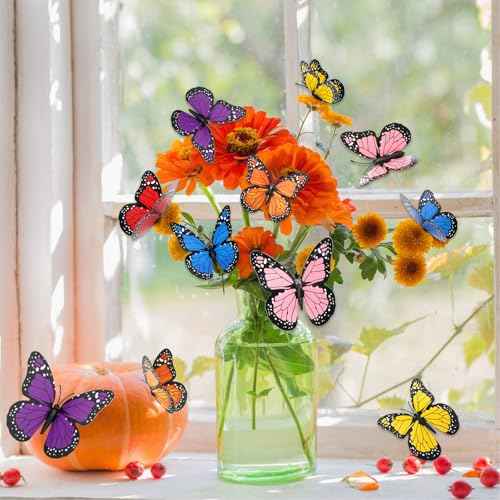 48 Monarch Butterfly Decor, 3D Butterflies Stickers Dia De Los Muertos Decorations Butterflies 4 Sizes Fake Butterfly Wall Decal for Home Wedding Party Christmas Decorations