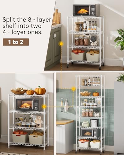 Golpart 8-Tier Adjustable Metal Wire Storage Shelves - White, 12"Dx22"Wx72"H