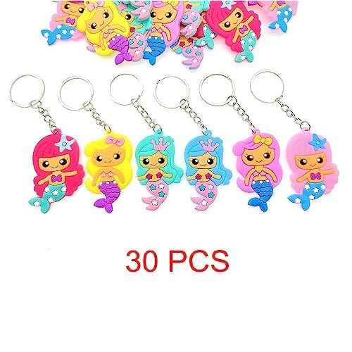 JZK 30x Mermaid keyring keychains for kids girls birthday party favours, mermaid princess theme party decorations accessories, girls party thankyou gifts, party bag fillers