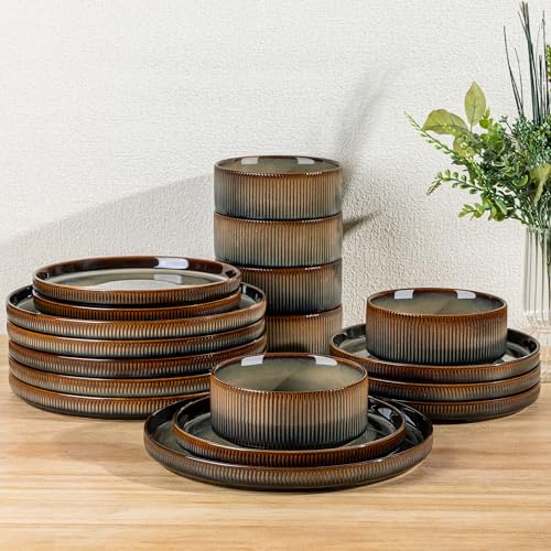 TheTerra 18-Piece Ceramic Dinnerware Set for 6 - Cocoa Mocha