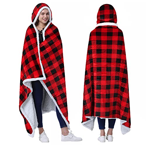 Catalonia Hooded Blanket Poncho (Checker) Wearable Blanket with Pockets, One Size