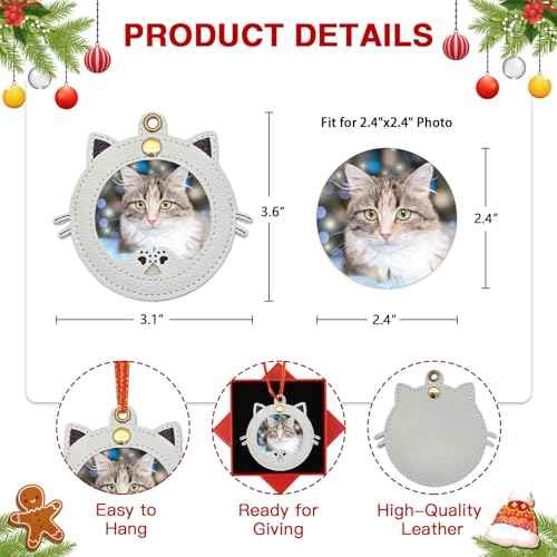 Cat Shape Picture Frames Ornament for Christmas Tree Picture Frames Christmas Ornament Leather White Personalized Cats Photo Frame Xmas Hanger Xmas Keepsake for Family Friends Cats Lover