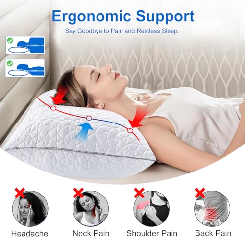 Queen Size Cooling Shredded Memory Foam Pillows Set of 2 - Adjustable Support, OEKO-TEX Certified
