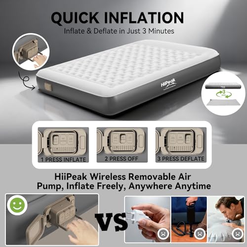 HiiPeak Queen Air Mattress with Built-in Wireless Pump 74.8x59x8.66 Inch, TPU Sleep Bed