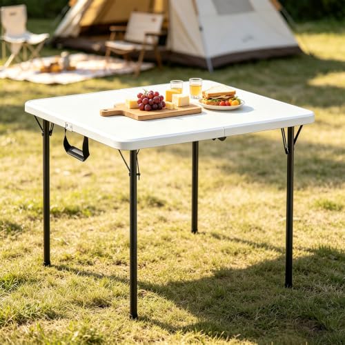 FurniEdge 36-Inch Portable Folding Table - Heavy Duty Plastic with Steel Legs, Supports 300lbs, Indoor & Outdoor Use, White