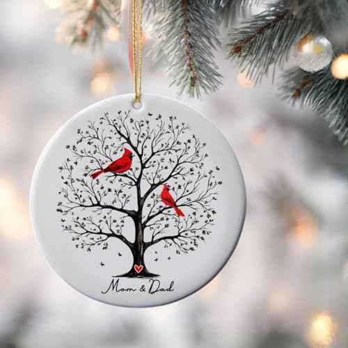 In Loving Memory Memorial Ornament, Cardinal Memorial Christmas Ornament, Keepsake Memorial, Remembrance Tree Of Life Ornament, Christmas Gift, Dad and Mom Memorial (Mom&Dad)