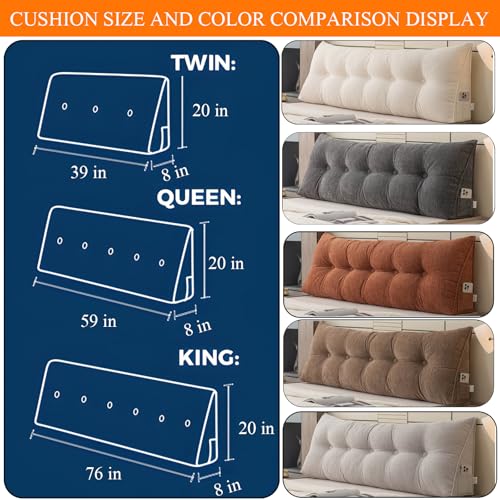 Queen Wedge Headboard Pillow for Support & Comfort - Soft Chenille Cover
