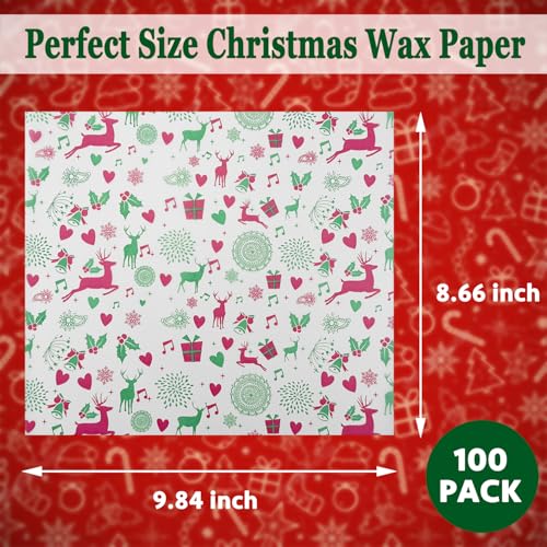 Reindeer Christmas Wax Paper Sheets 100 Pack Grease Proof Food Wraps