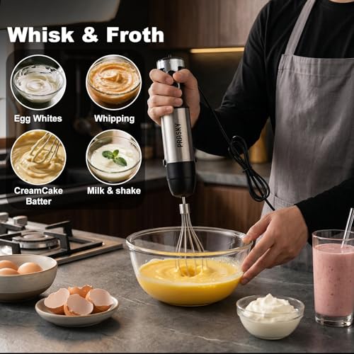 Prasky Black 1200W Handheld Immersion Blender 20 Speeds, 5-in-1 Kitchen Mixer