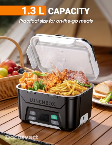 Docusvect Stealth Black 1.3L Cordless Electric Lunch Box with Schedule Heating