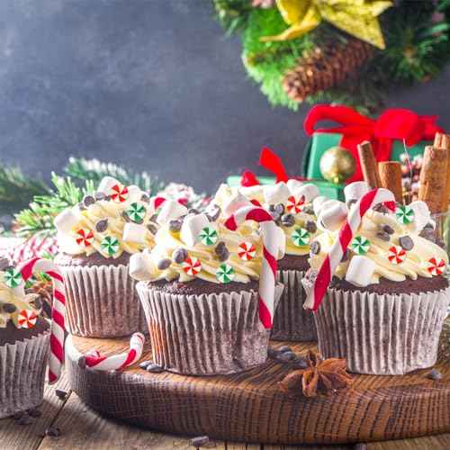 Giegxin 120 Pcs Christmas Candy Cane Mini Fake Candy DIY Craft Supplies Resin Peppermint Ornaments for Christmas DIY Garden Accessories Xmas Phone Case Making Decoration