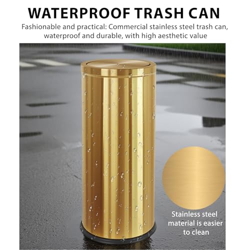 KRCKWYGF Gold 30L Brass Commercial Trash Can - Double-Layer Flip Lid Kitchen Waste Bin