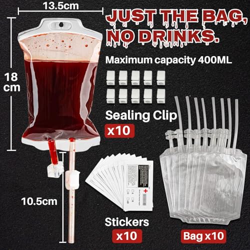 Halloween Blood-Bags for Drinks - Halloween Blood Bags Party Supplies,Halloween Blood Bag Drink Pouch,Halloween Simulation Blood Bag for Halloween Party Decorations,Christmas 10PCS