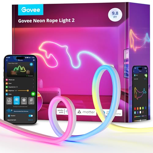 Govee RGBIC Neon Rope Lights 9.8ft - White Smart LED Light Strip with Matter, Alexa & Google Compatibility