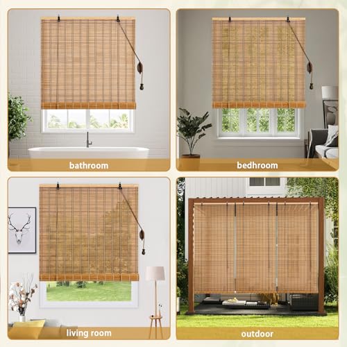 Vteyeya Bamboo Roller Shade 60"W x 72"H Outdoor Blinds for Porch & Window Privacy