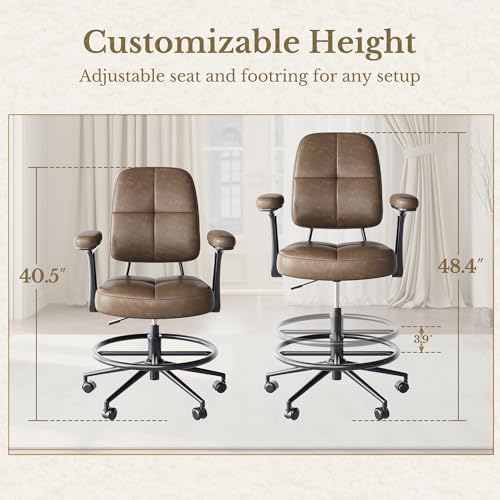 Perledesign Drafting Executive Tall Office Chair - Vintage Brown, Normal Thick