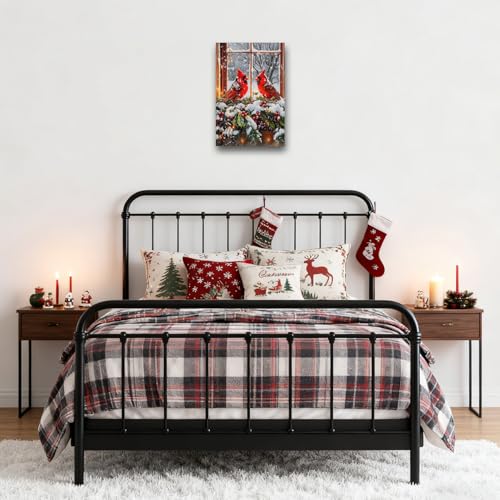 BJYCHG Red Cardinal Wall Art Canvas - Winter Bird Decor, 20x16 Inches