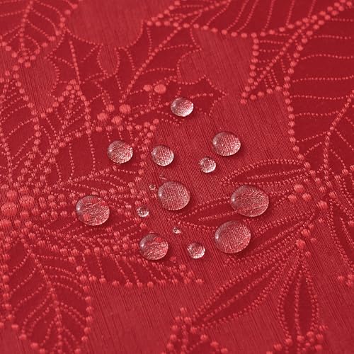 Anlass 70x52 Inch Christmas Poinsettia Jacquard Tablecloth Waterproof & Wrinkle-Resistant