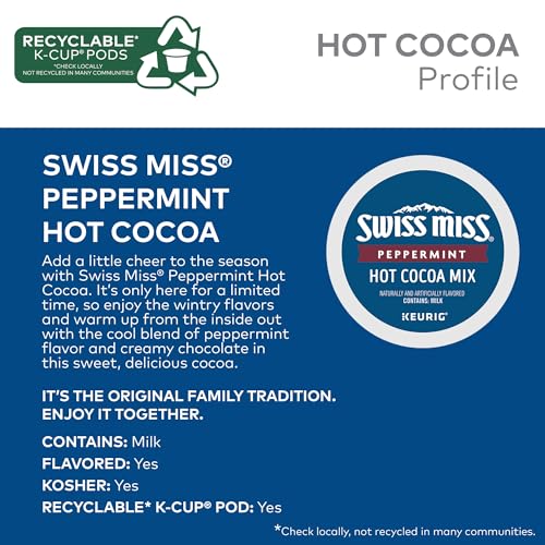 Peppermint Hot Cocoa K-Cup Pods - Swiss Miss 88 Count Single Pack