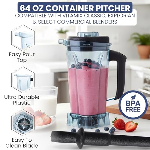 64 oz Blender Pitcher for Vitamix Classic & Explorian - Replacement Jar with Tamper