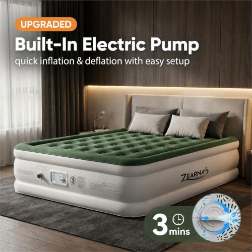 King Size Air Mattress with Built-in Pump - 18 Inch Raised Blow Up Bed for Guests & Home - Upgraded Flocked Top - Carrying Bag Included