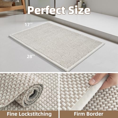 PADOOR Absorbent Chenille Bath Mat Non-Slip Rubber Backed 17x28 Inches Beige